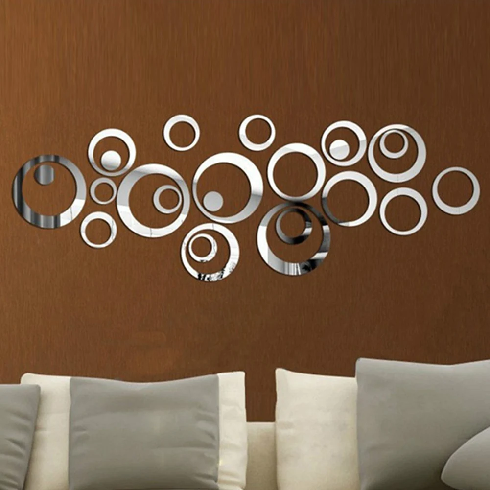 24pcs Circles Mirror Home Decor Decals Acrylic Wall Art Decor Decal DIY Removable Lightweight for Television Background Wall