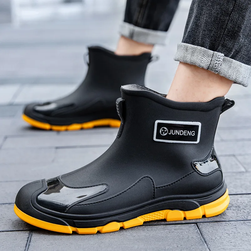 Rain shoes 2025 new waterproof and anti slip short tube men's rain shoes outdoor thick soled kitchen work shoes