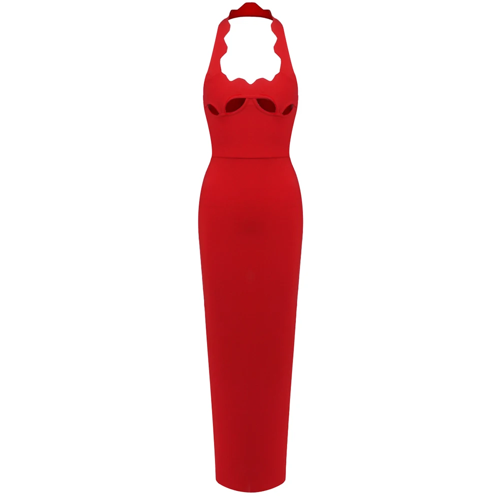 VC Black Halter Elegant Dress For Women 2025 New Summer Evening Party Celebrity Bodycon Long Dress Red Brown Prom Vestido image 3