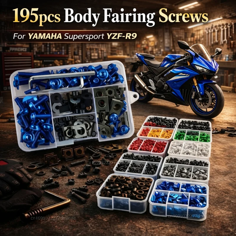 195pcs Motorcycle Fairing Bolts Body Screws Nuts For Yamaha Supersport YZF-R9 YZF R9 2025 Kit Aluminum CNC Fasteners Clips Set