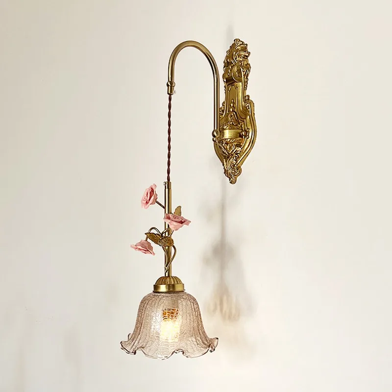 French Retro High-end Ice Cracked Wall Lights Living Room Background Wall Porch Aisle Rose Flower Decorative Bedroom Led Sconces