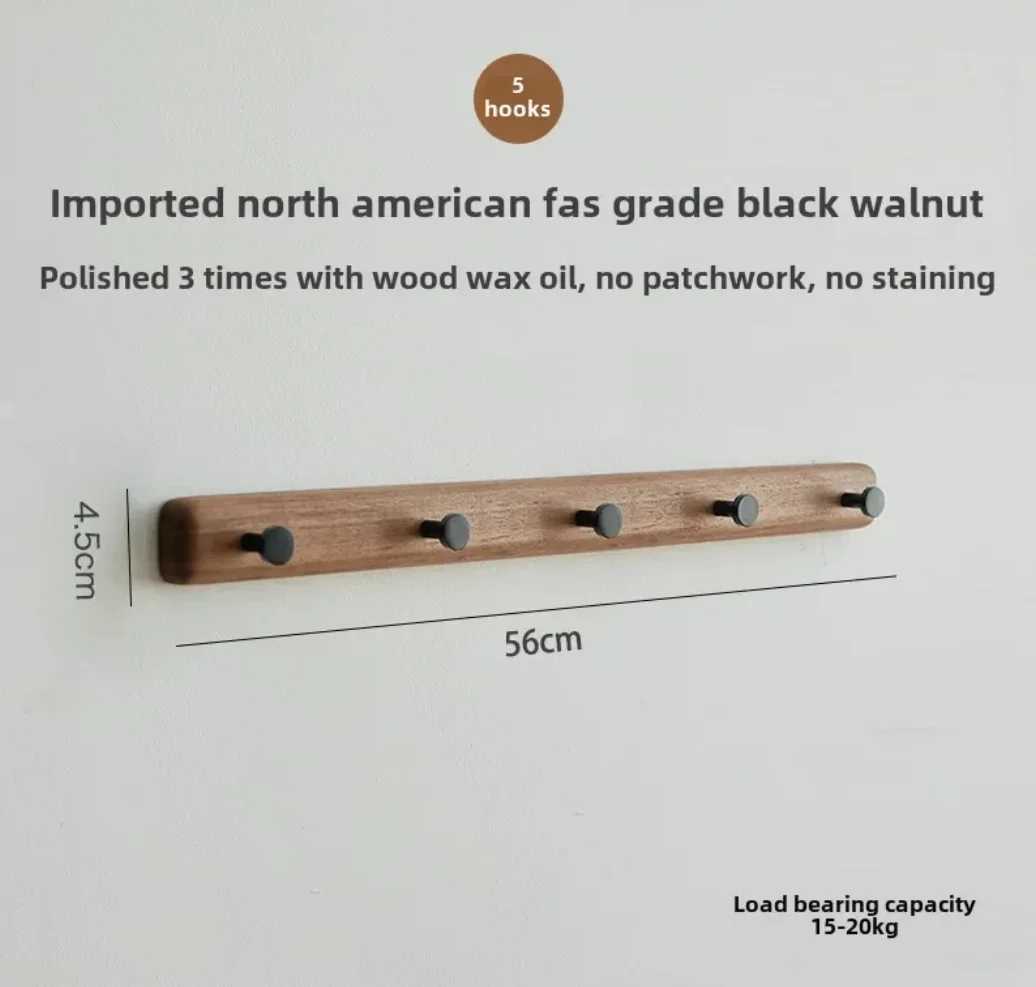 

Black Walnut Wall-Mounted Hat & Coat Rack - Entryway Hall Organizer - Multi-Purpose Hanger