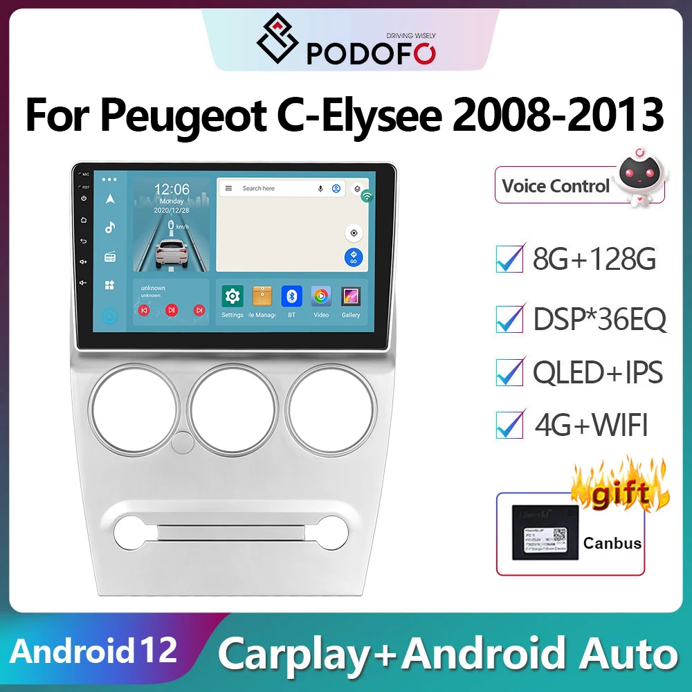 

Podofo 2Din Android Car Radio Multimidia Video Player For Peugeot C-Elysee 2008-2013 GPS Navigation Carplay Auto Stereo