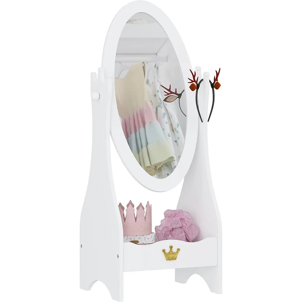 

Регулируемое детское туалетное зеркало в полный рост с местом для хранения вещей, безопасный дизайн из акрила и дерева для детей от 3 до 7 лет, белое