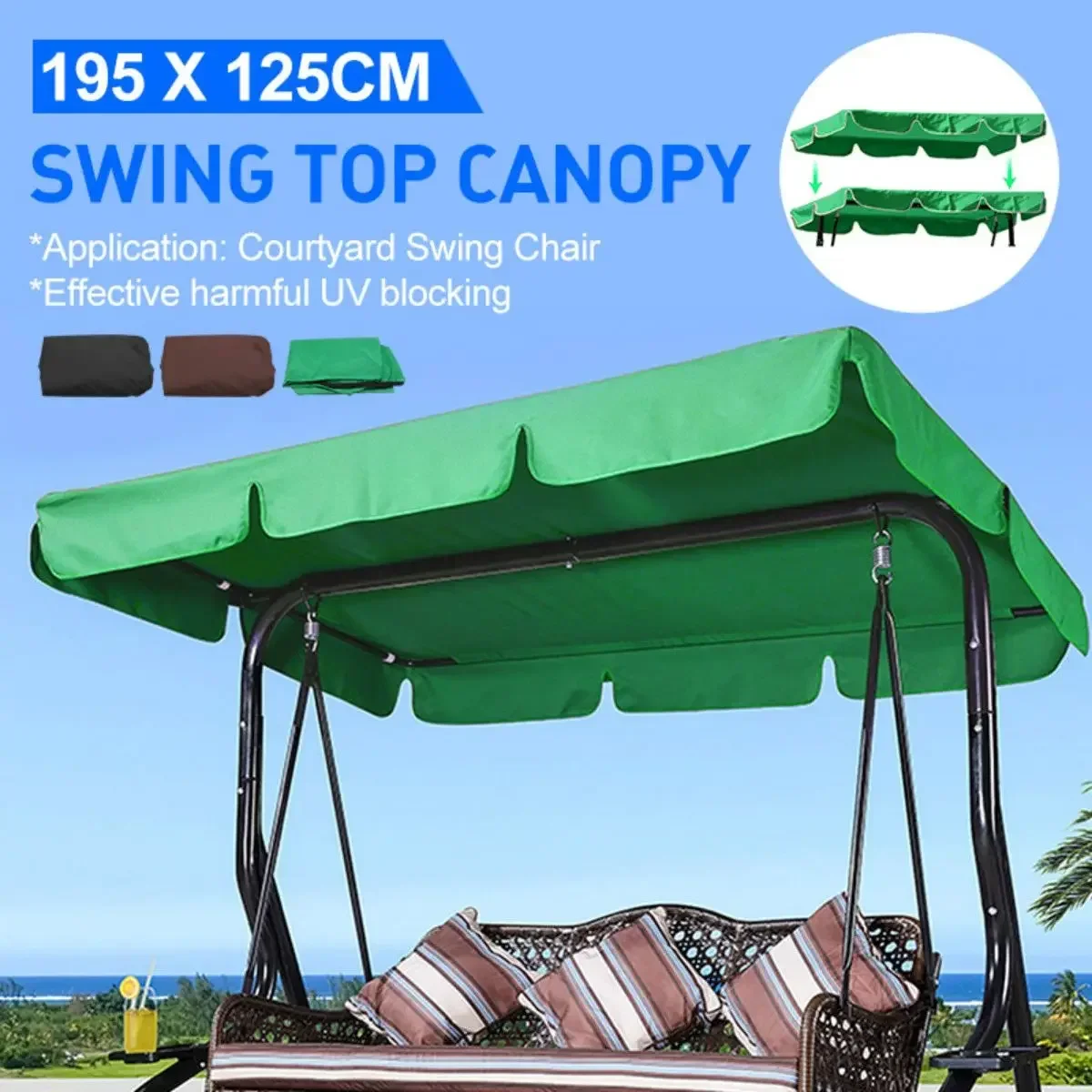 Sun Shelter Outdoor Garden Swing Chair Hammock Canopy Waterproof Swing Chair Awning Top Cover Canopy Replacement Tent Courtyard