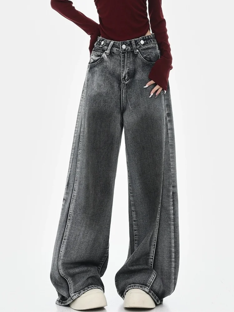 2024 Hosen Y2K Streetwear Vintage Schwarz Baggy Jeans Hosen Für Frauen Designer Kleidung Breite Bein Luxus Dame Hosen Ropa De Mujer