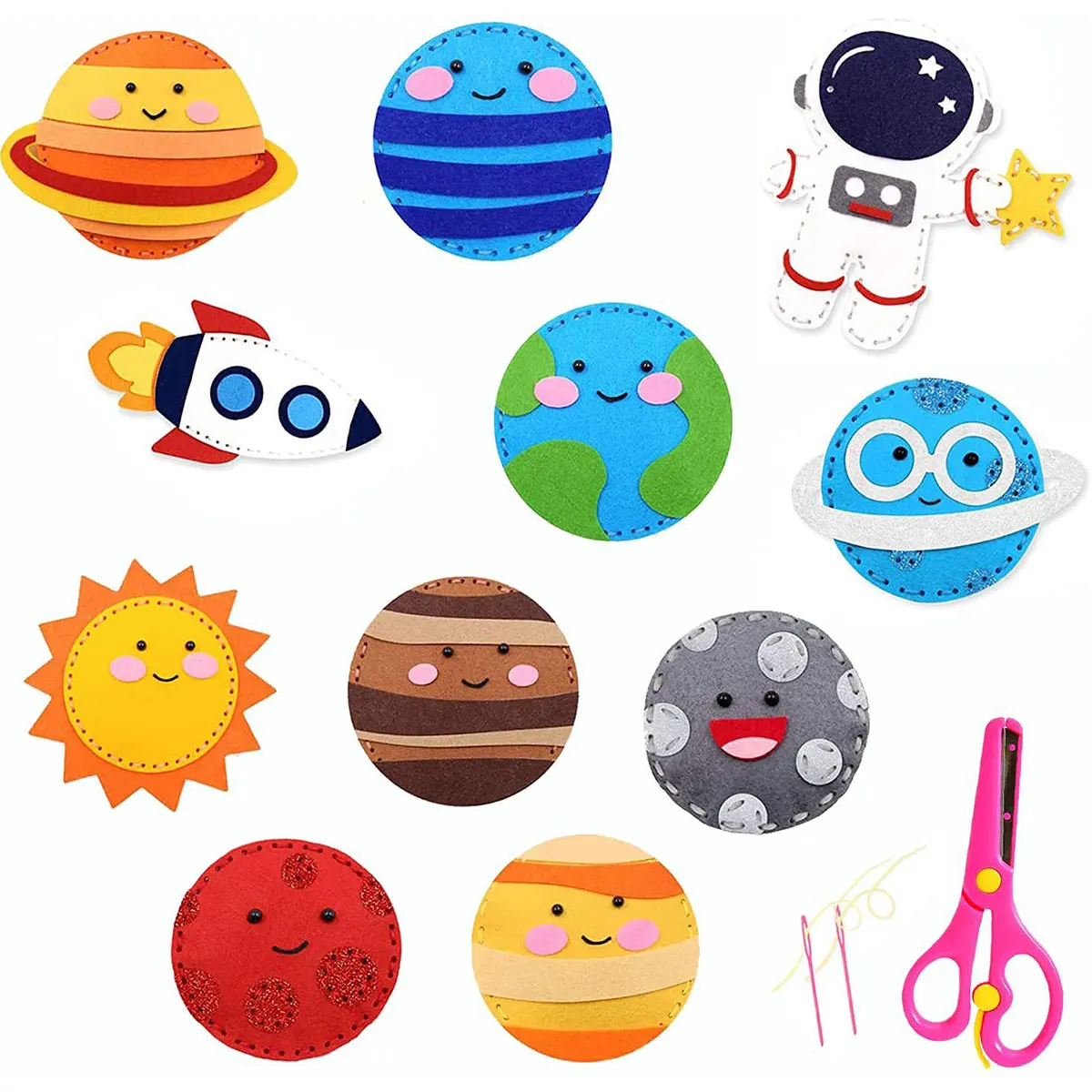 Kids Sewing Kit Universe Space System Craft DIY Sewing Felt Plush SolarSystem for Kids Beginners Educational Sewing Set Girl Art