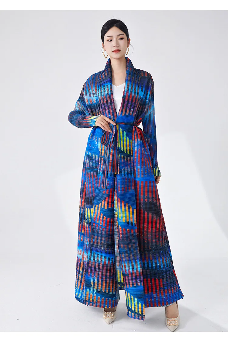 Middle Eastern women's long robe, Muslim Arabic robe, women's printed belt loose-fitting elegant Miyake skirt coat