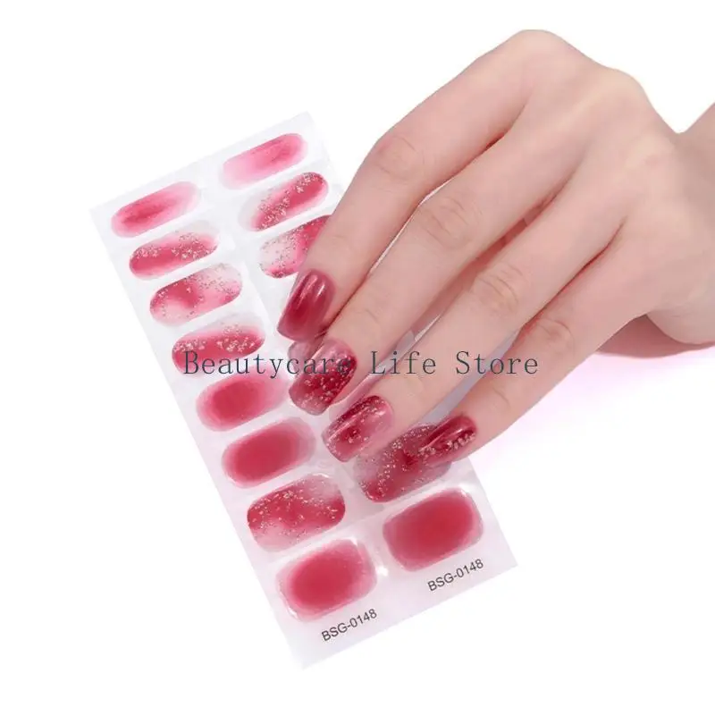 652C 20Pcs Color Polish Strips Self-Adhesive Gel Sticker Decals Gel Strips Full Wraps for Nails Art