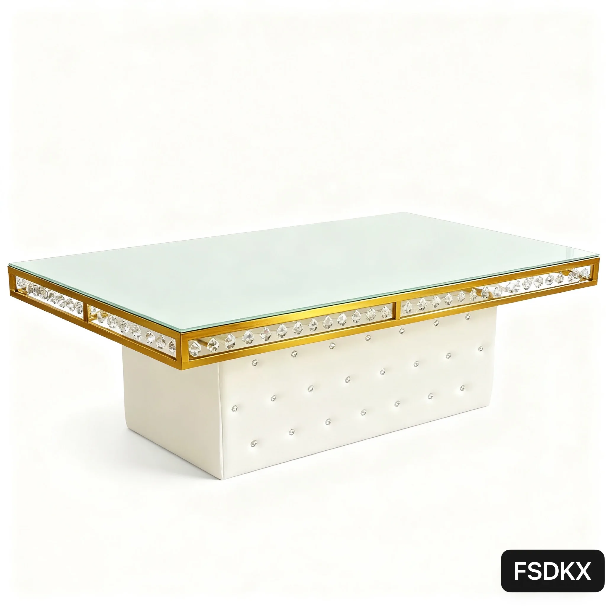 FSDKX Luxury Gold Stainless Steel Table Bride and Groom Wedding Table With Laether Pendants