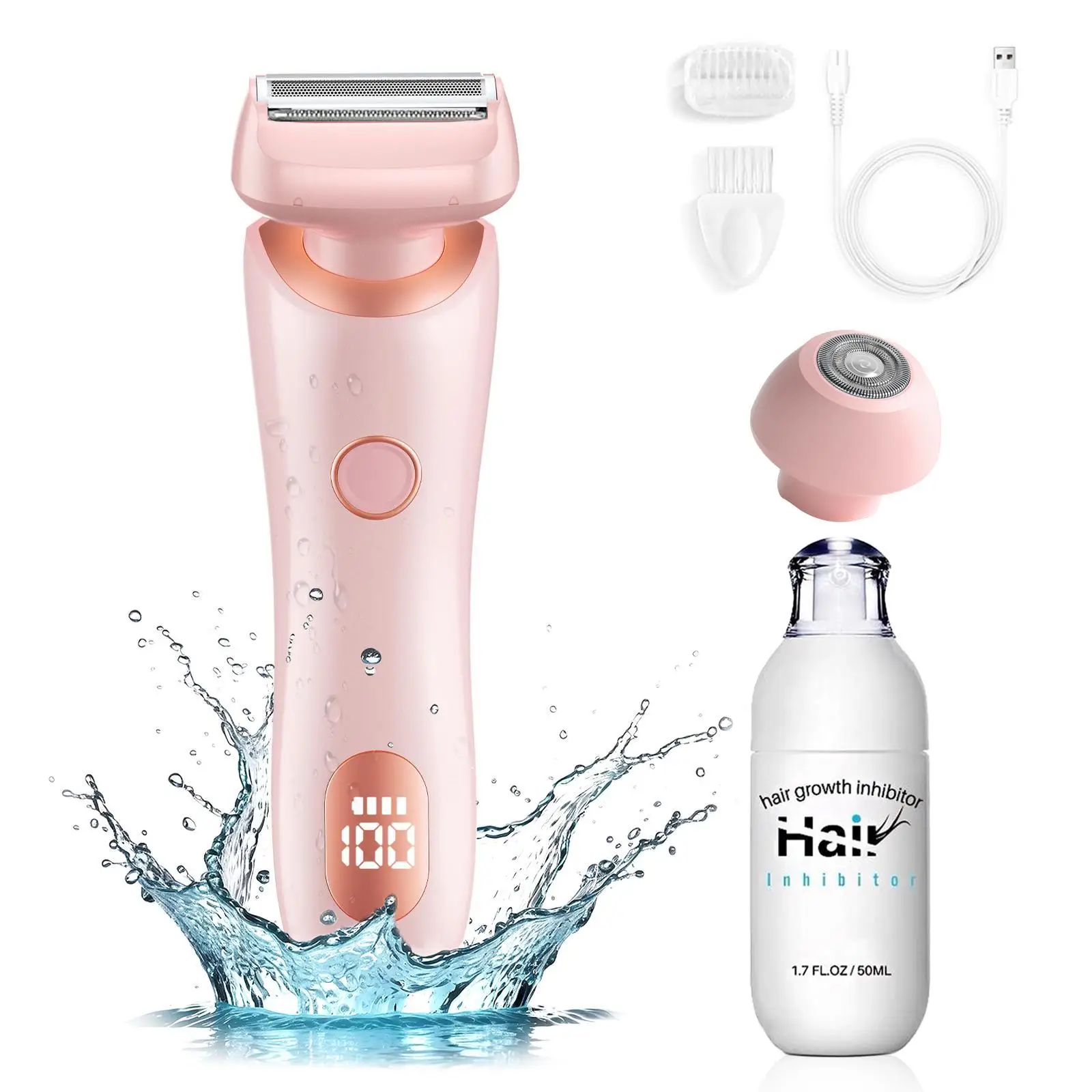 Aparador de pêlos elétrico com carregamento USB portátil feminino aparador de corpo facial com cabeça removível uso seco e molhado