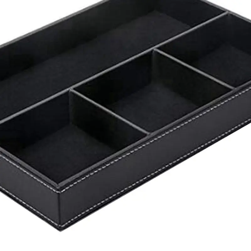 2x 4スロットデスク引き出しオーガナイザー、PUレザー引き出し収納オーガナイザーディバイダー (ブラウン & ブラック)