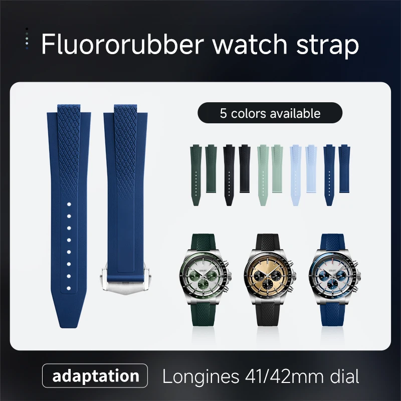 21/22mm Replacement Fluororubber Watch Band for Longines Conquest GMT Panda L3.830 L3.835 Original‑Style Diving Watch Strap