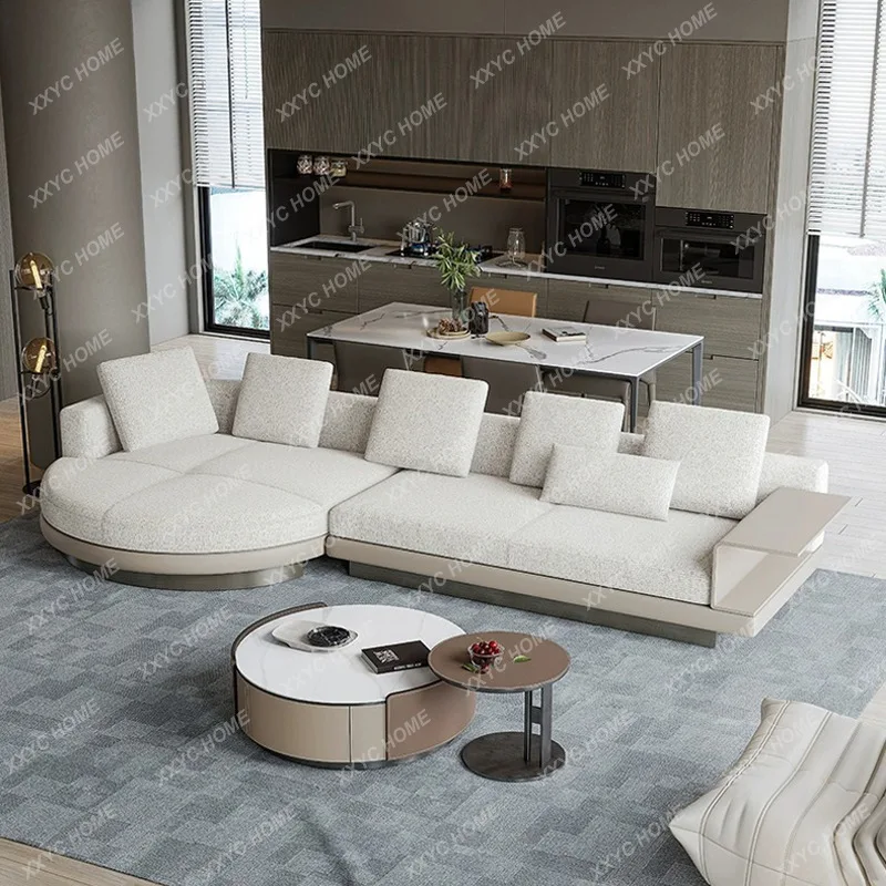 Connelly Corner Round Cotton and Linen Fabric Sofa Living Room Villa Curved Sofa Hotel