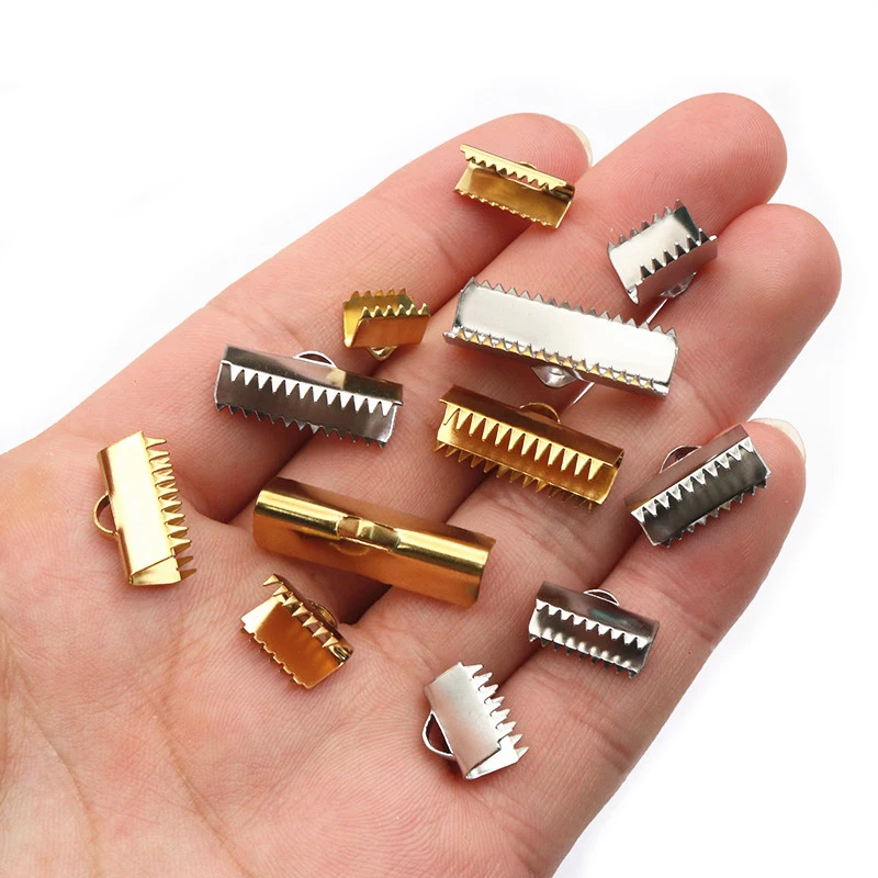 30Pcs 8-25mm Stainless Steel Crimp End Beads Buckle Tips Clasp Cord Flat Cover Clasps Connectors For DIY Jewelry Making
