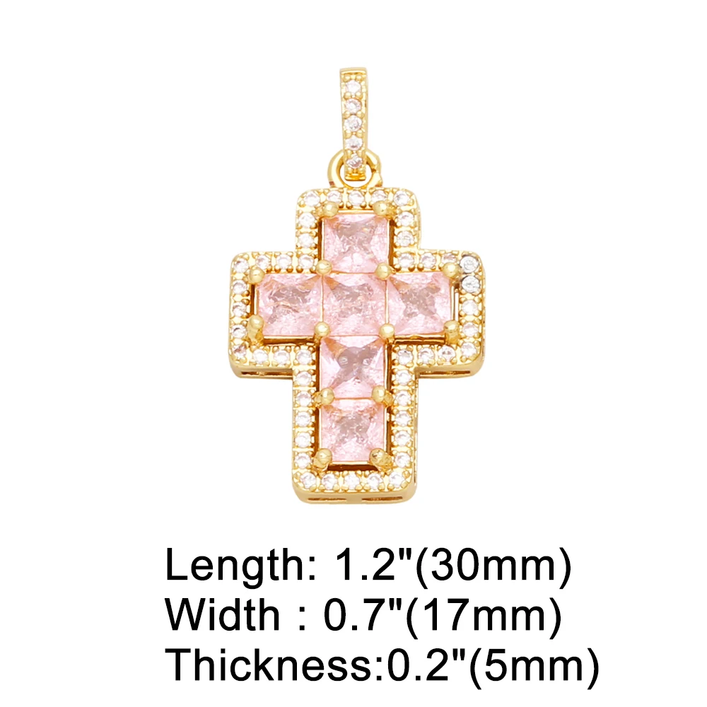 OCESRIO Trendy Multicolor Crystal Crucifix Necklace Pendant Copper Gold Plated Cross Jewelry Making Component Wholesale pdtb283