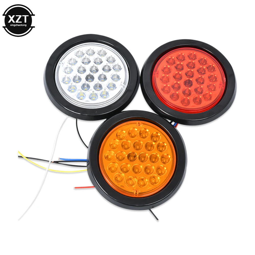 Indicator 1pcs 24V Rear Tail Brake Stop Marker  Car Truck Trailer Light 24 LEDS Round Reflector Warning Lights Red Yellow White