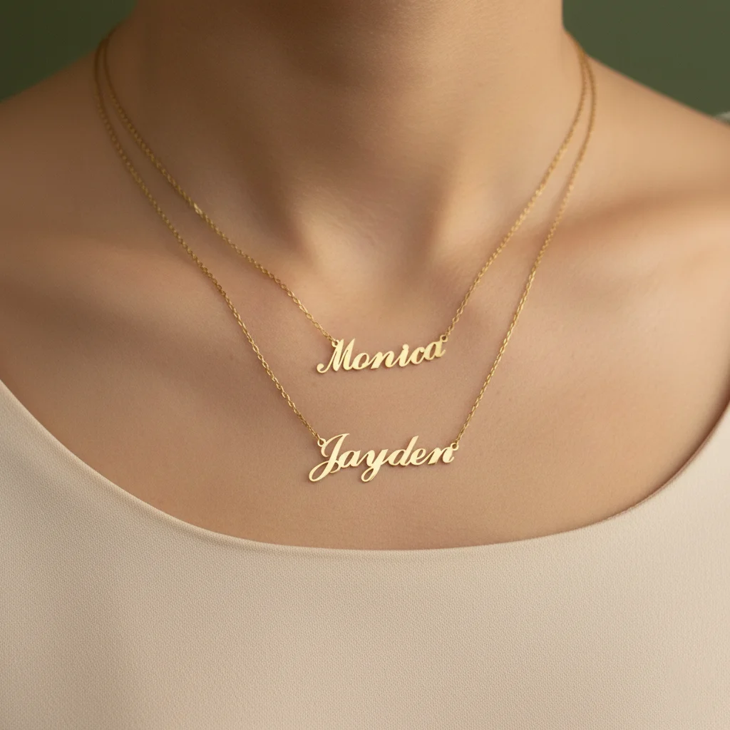 

Customized 18K Gold Plated Double-strand Name Necklace for Women Stainless Steel Personalized Layered Letters Pendant Necklace