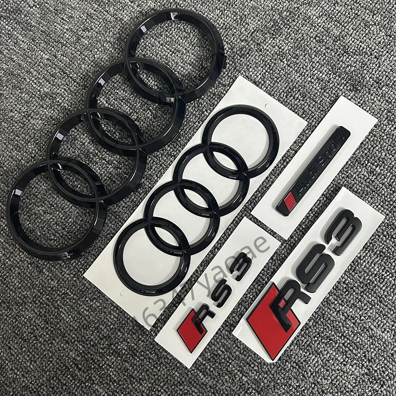 5 PCs/set is suitable for refitting Audi RS3 front and rear four-ring logo 2016-2020 Audi Sport side logo tail badge.