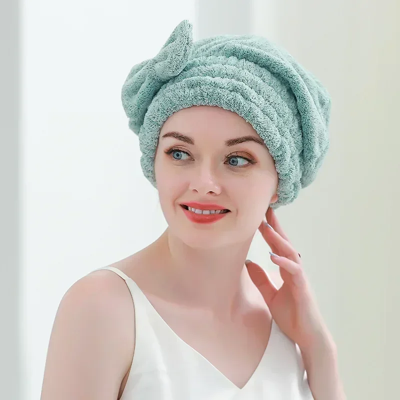 Toalla para el cabello de bambú, turbante de ducha de secado de cabello de microfibra con lazo, toallas absorbentes para el cabello de secado rápido para mujeres antiencrespamiento