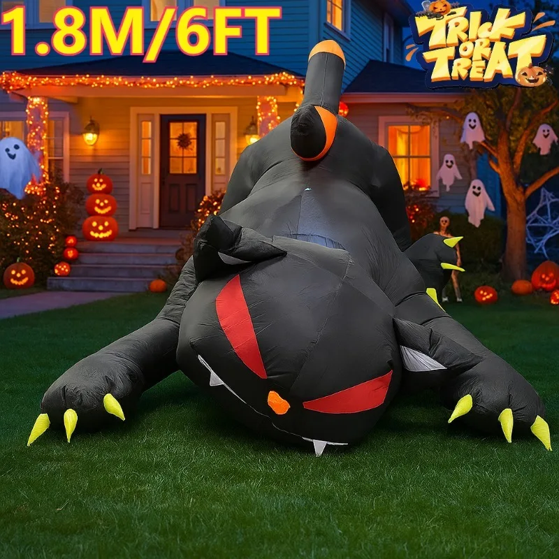 

1,8 м/6 футов украшения для Хэллоуина, надувные игрушки, качающаяся голова, черная кошка, газовая форма, фестиваль призраков, встроенные светодиодные фонари, садовый орнамент