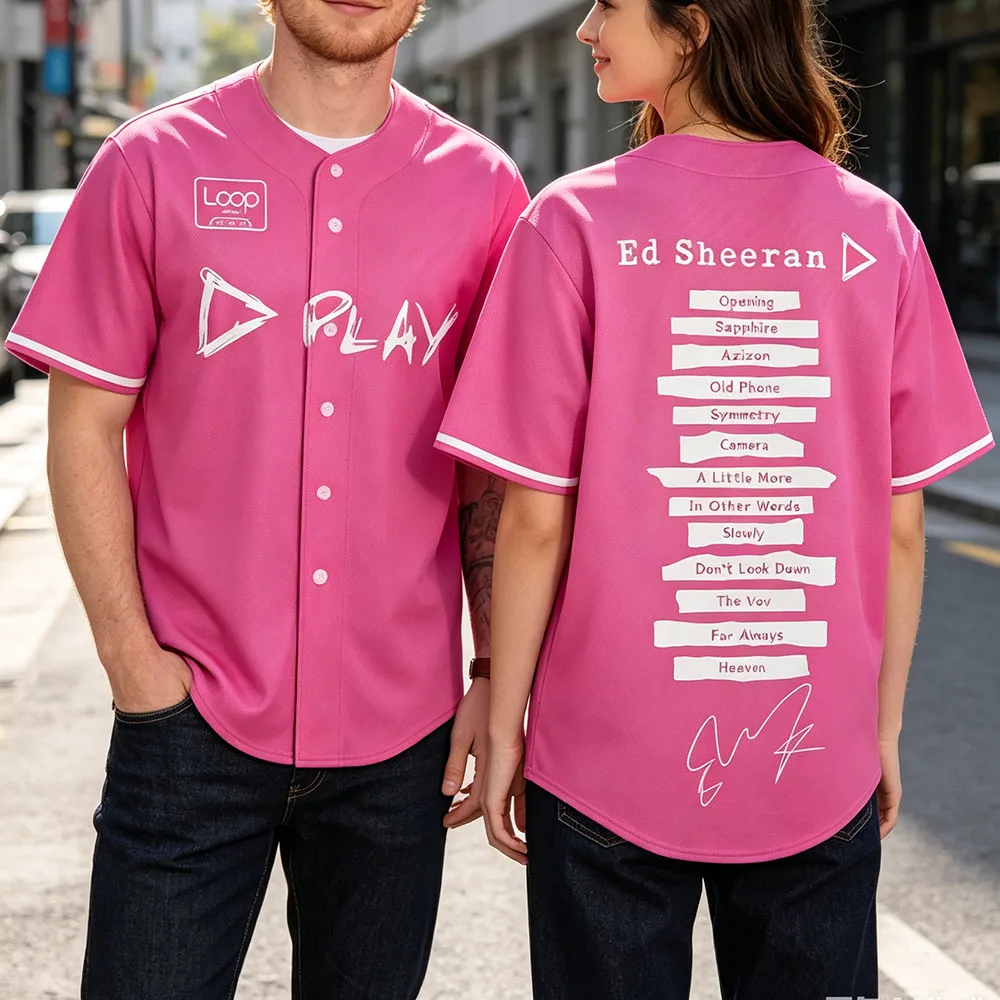 Ed Sheeran Loop Tour 2026 Baseball Jersey Casual Loose Button Up Male Tops Streetwear Unisex Fashion Design Print Merch Shirts