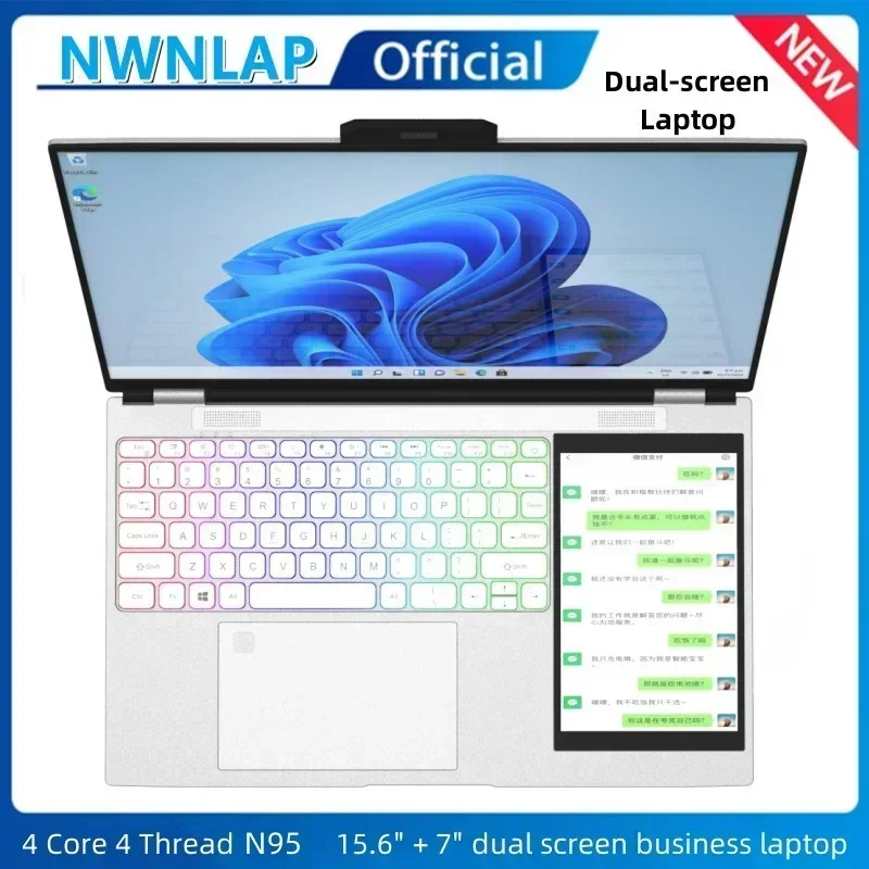 15.6 Inch Ips 2K Vierzijdig Smal Scherm 7-Inch Ips Touchscreen Dual-Screen Laptop Intel N 95 256Gb 4 Core 4 Draad 3.4Ghz