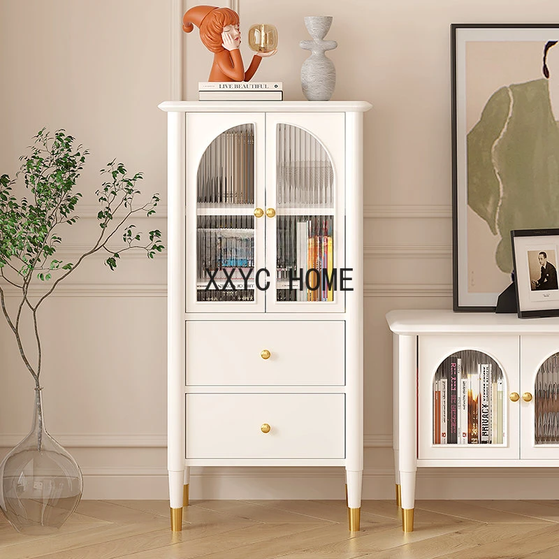 French TV Cabinet Low Side Cabinet Solid Wood White Storage Locker Wine Cabinet Sofa Snack Clothes Closet