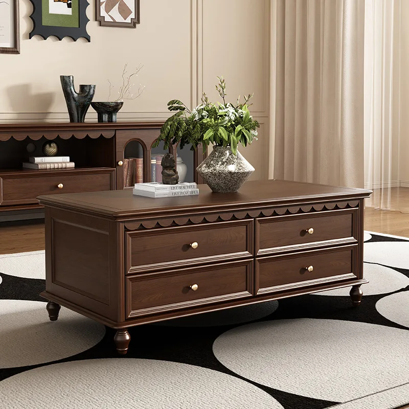 

American solid wood coffee table TV cabinet rectangular coffee table