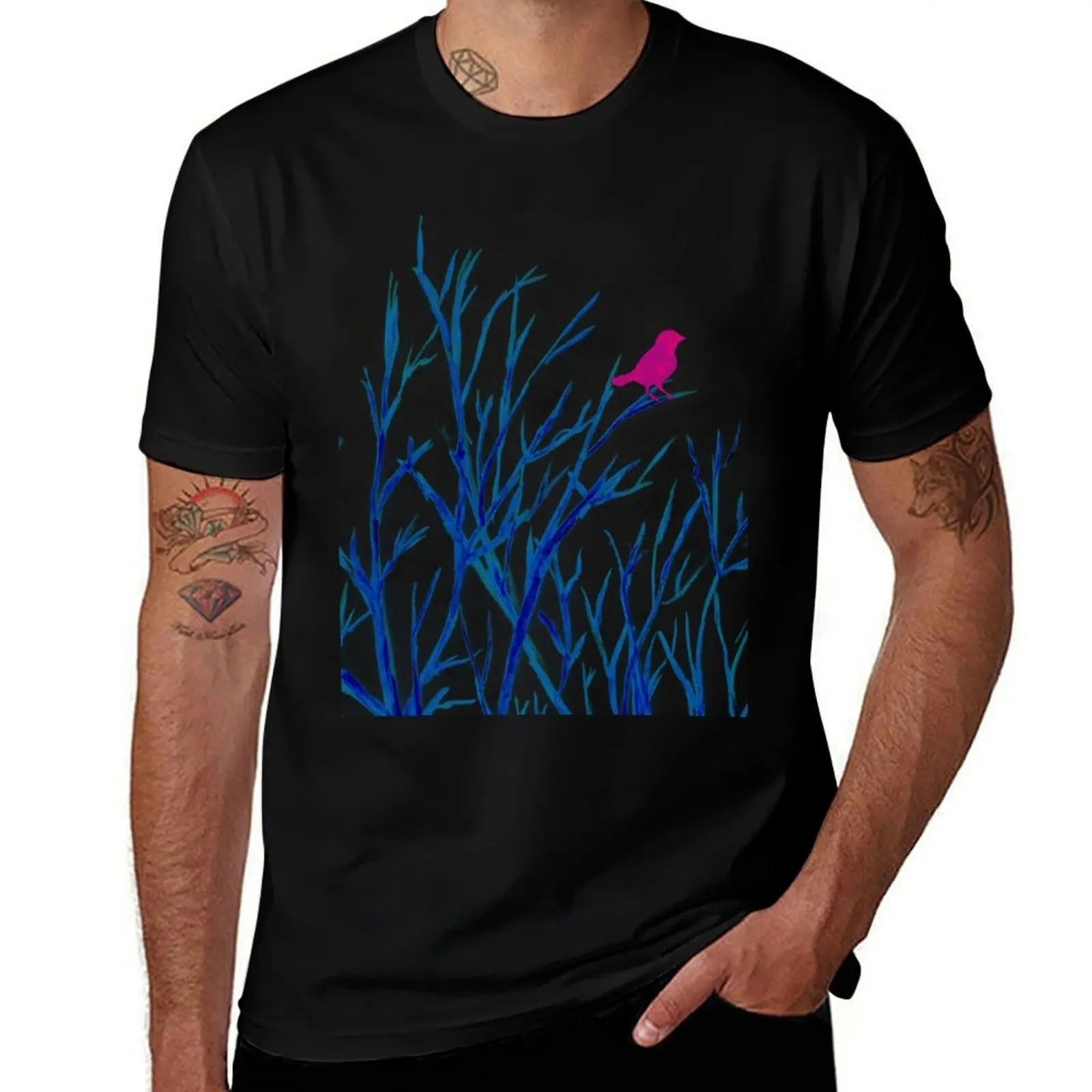 Perching bird on winter tree had painted watercolor T-Shirt Lightweight Sport Basic T-Shirt