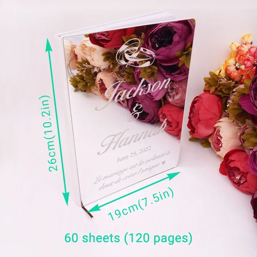 دفتر الزوار الأكريليك الشخصي محفور هدايا الزفاف المخصصة كتاب التوقيع مع حلقات حفلة تحقق في ديكور حفلات سجل الزوار #5