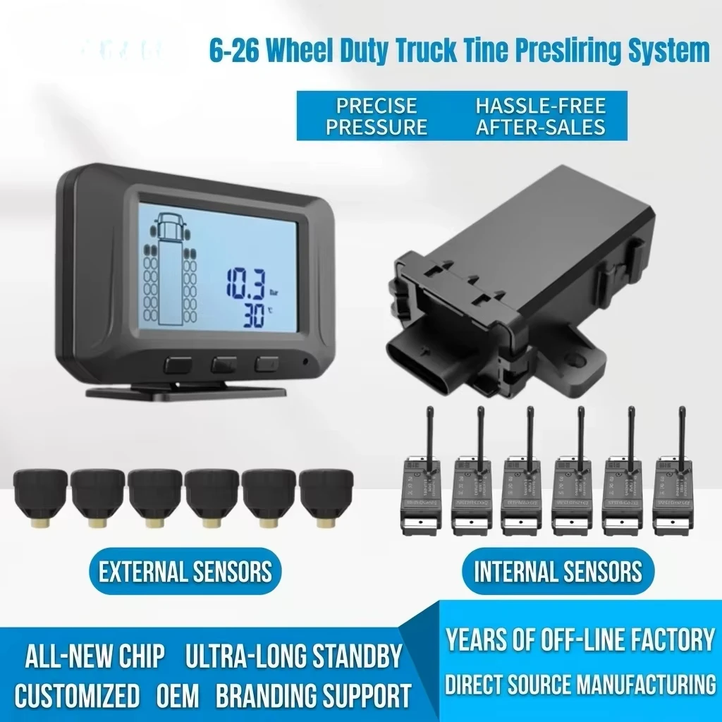 Universal Tpms Truck High Accuracy Wireless Quick Match No Programming Vehicle Grade Chip 8wheels External Sensor Truck Parts