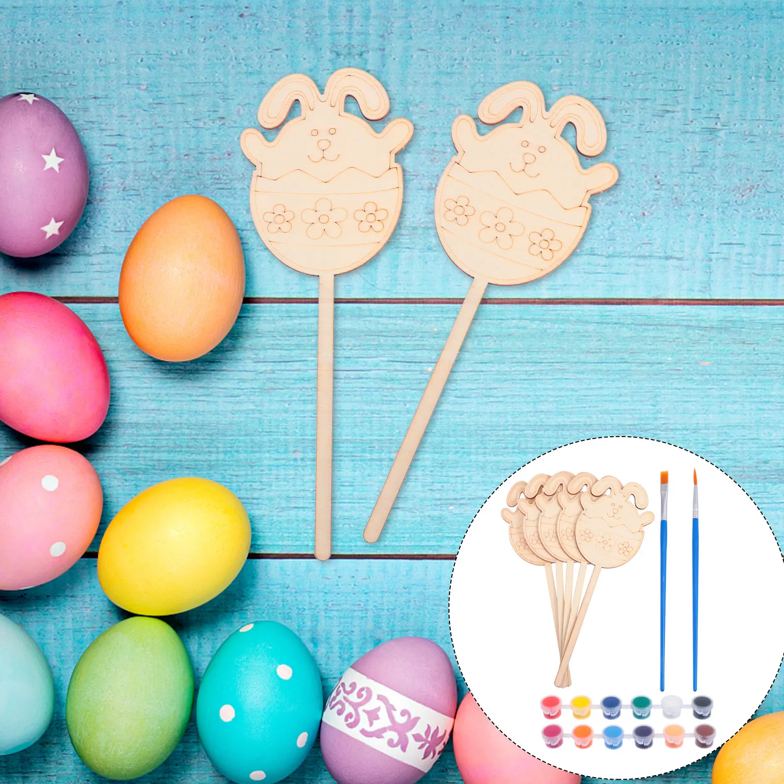 1세트 부활절 나무 토끼 DIY 페인팅 공예 수제 친환경 목재 색칠 재료 어린이 부활절 휴일 홈 장식