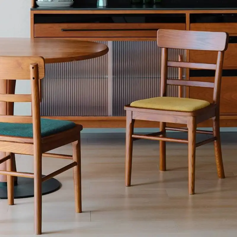 

Retro Wood Dining Chair Taupe Cushion Pad Home Living Room Dining Chair Bedroom Japandi Designer Sedie Design Moderno Furniture