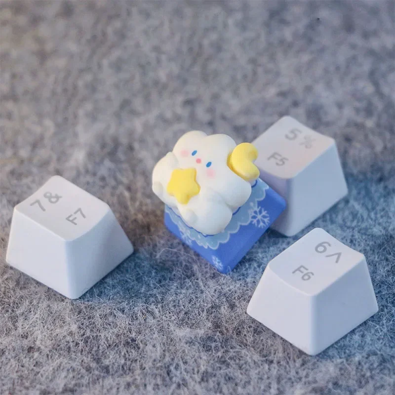 

Creative Original Cartoon Blue Cloud Keycap Mechanical Keyboard Accessories Personalized Couple Cute Star Keycaps