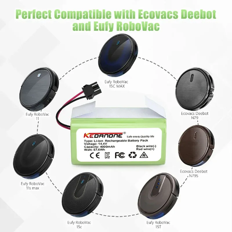 

2024NewType14.4V Li-ion Battery For Battery Conga Excellence 990 Ecovacs Deebot N79S DN622 Bateria conga 1090 Eufy Robovac11/15C