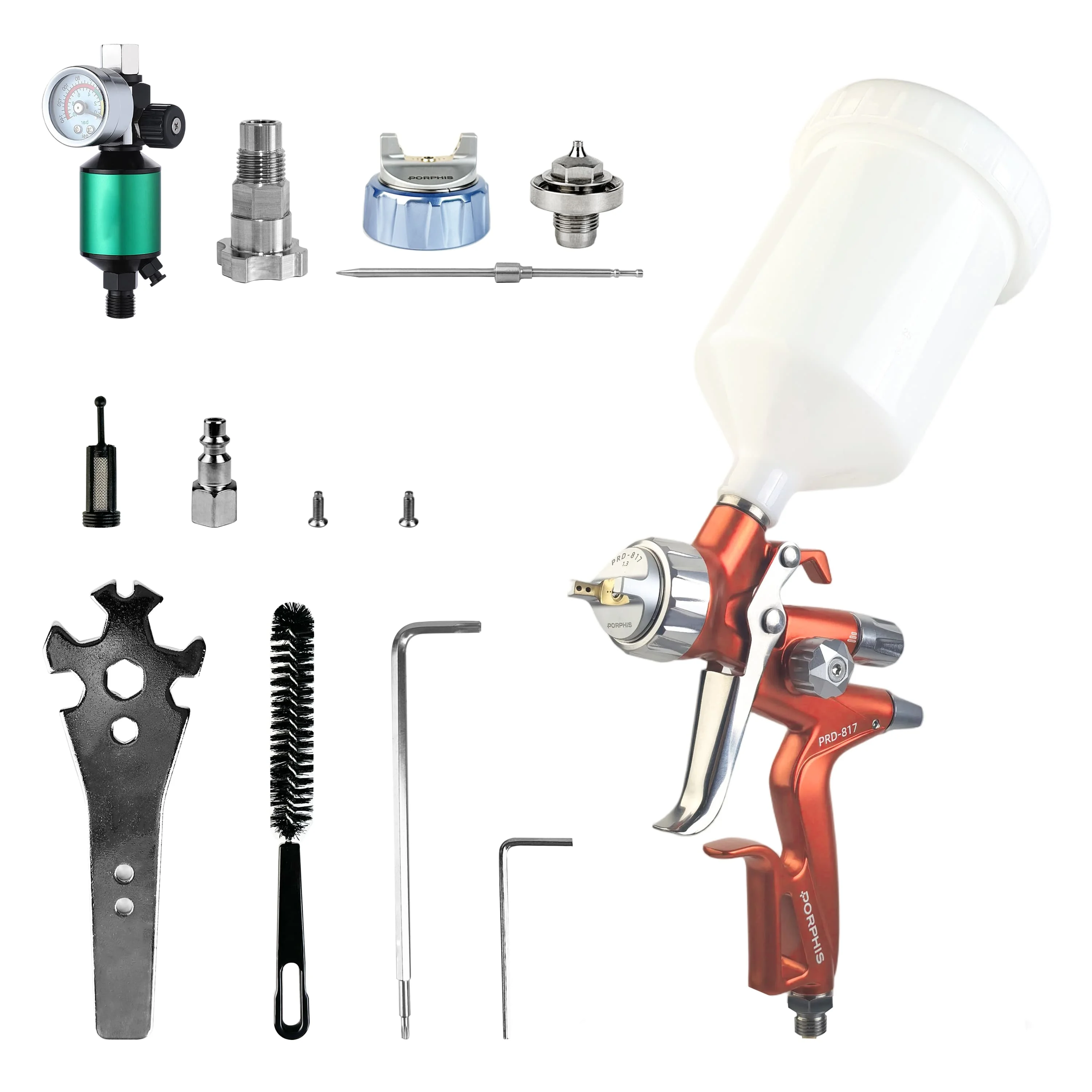 Original PORPHIS PRD-817 VS Spray Gun Complete Kit with PRD-815 1.3mm Nozzle&Filter Automotive Paint Gun airbrush for Car Paint