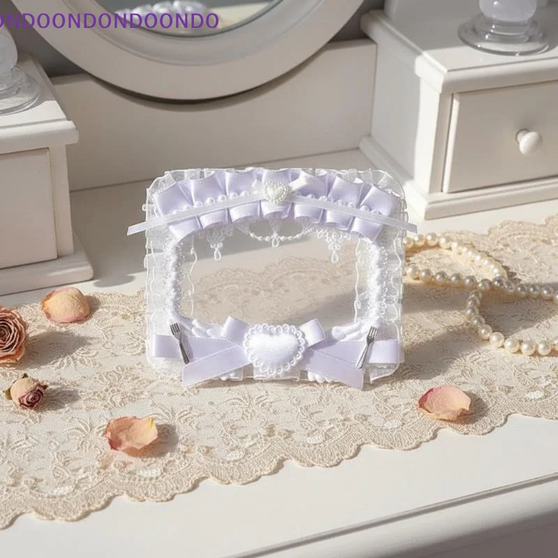 Kawaii Lace Bow Photocard Holder 1Pc Heart Satin Ribbon Photo Frame Ita Bag Accessory for School Student Use view 4