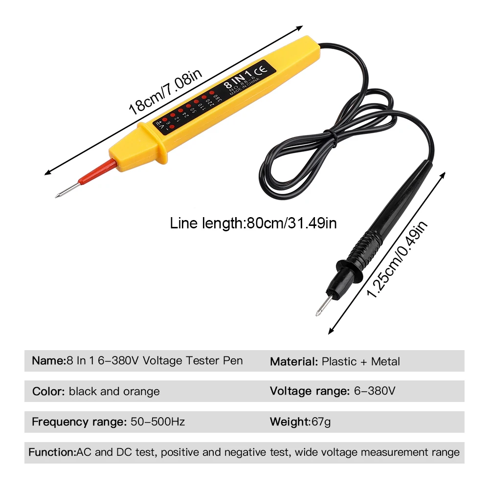 8-In-1 Voltage Tester AC/DC 6-380V Auto Electrical Pen Detector Induction Display with LED Light for Electrician Testing Tool