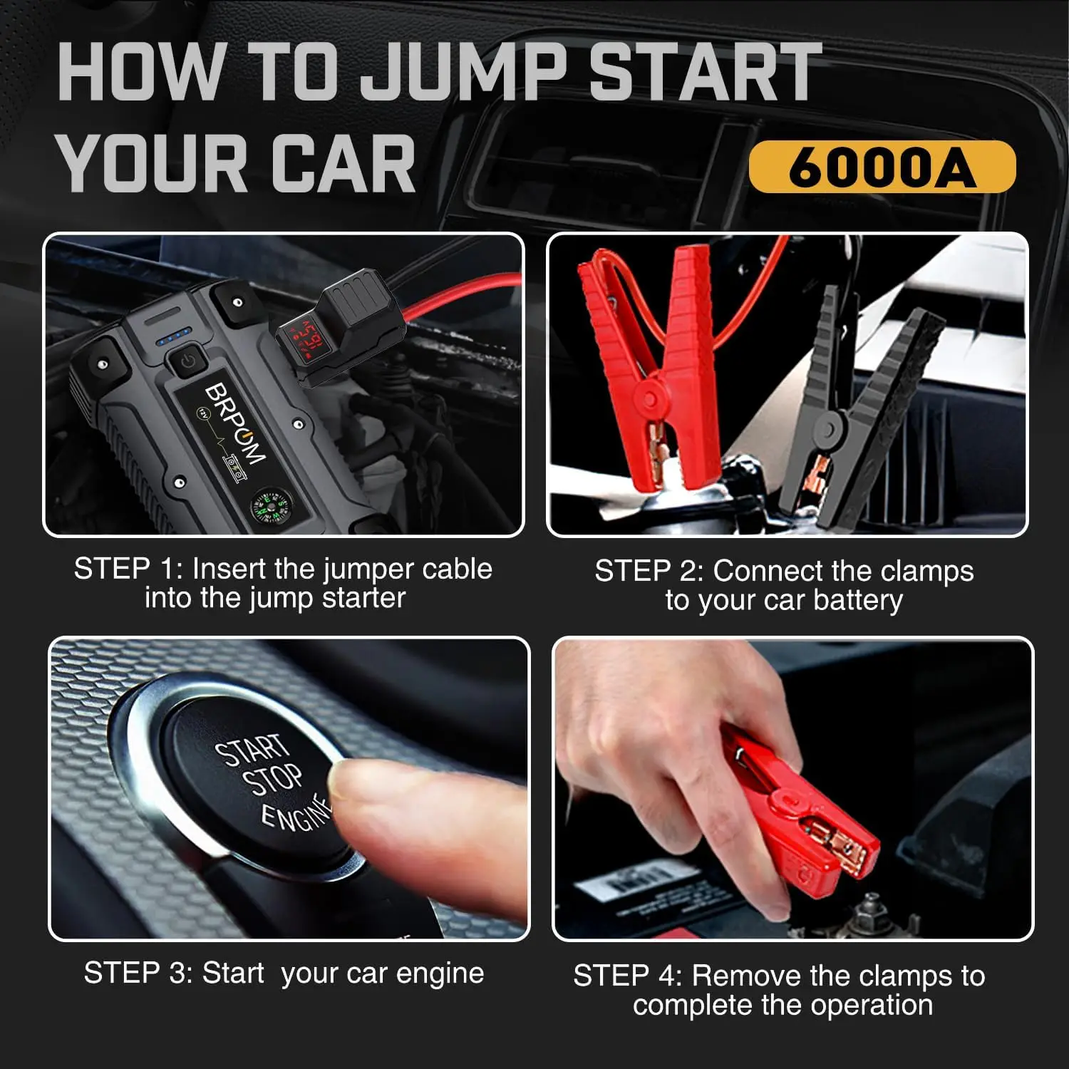 سيارة Jump Starter 6000A 26800mAh، 12V Jump Box مع شاشة LED وشاحن سريع