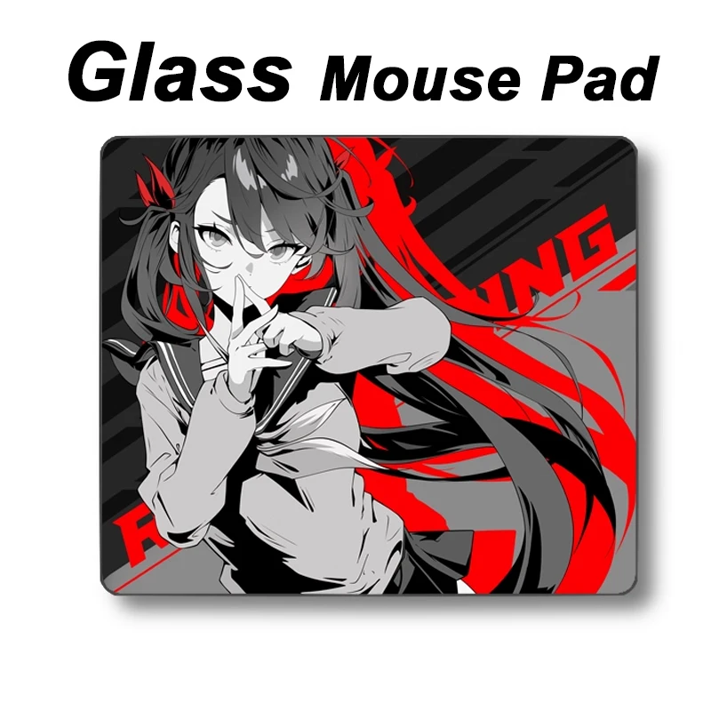 لوحة ماوس زجاجية رائعة للفتيات من Red Twin Tails - سطح كرتوني إبداعي مقوى لألعاب FPS والاستخدام المنزلي المكتبي