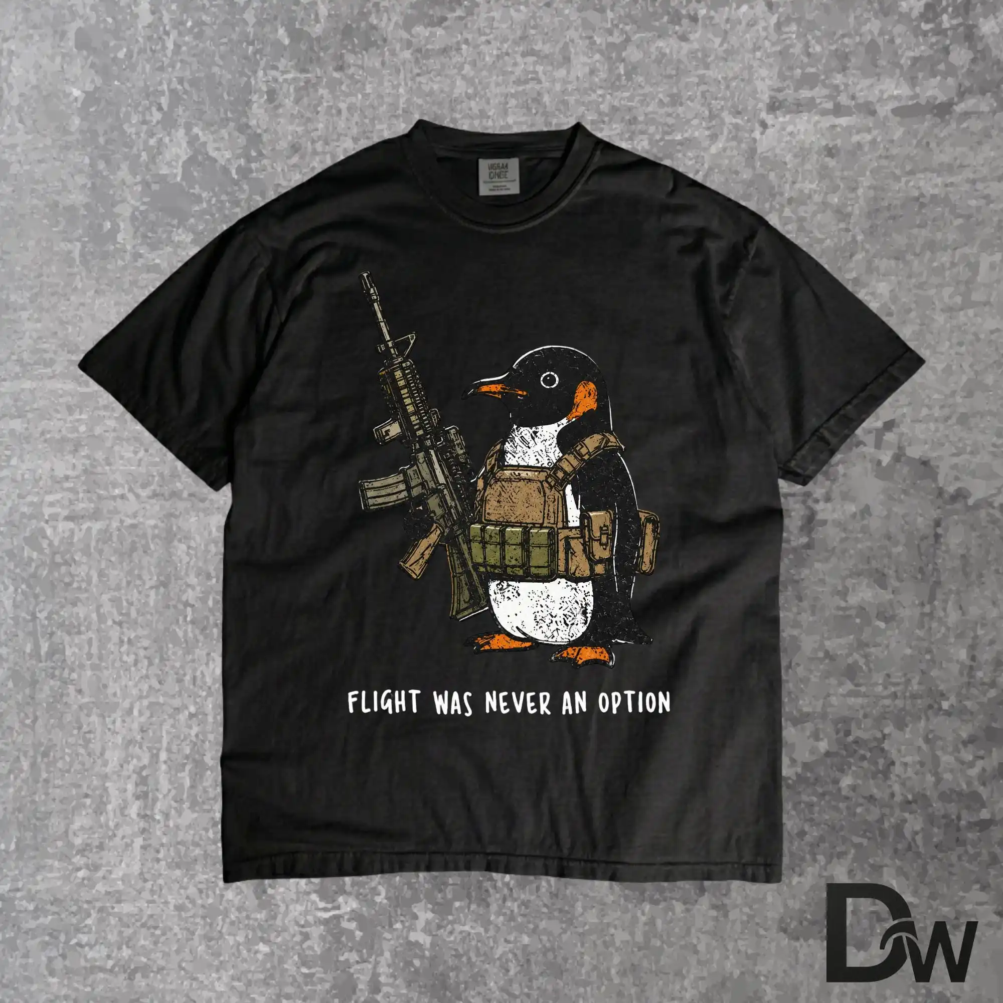 Tactical Penguin Shirt, Flight Was Never An Option Tee, Funny Penguin Meme T Shirt, Military Animal Graphic Tee