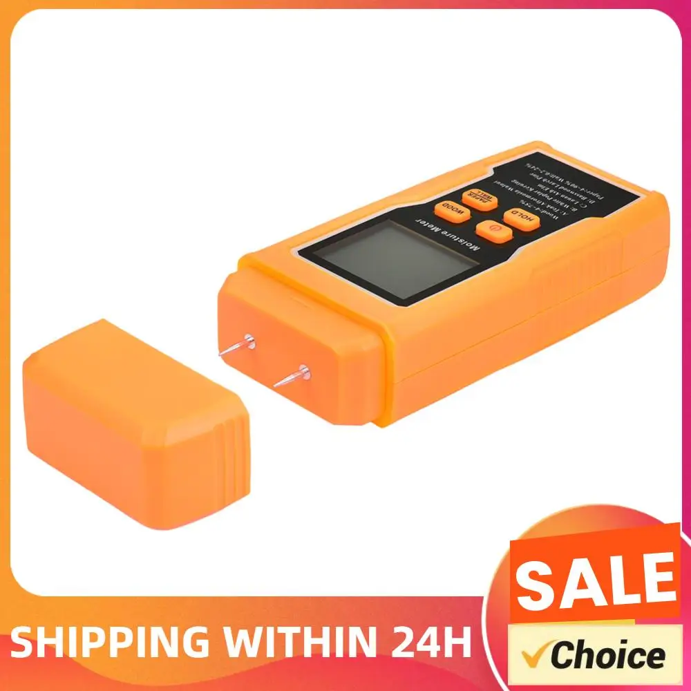 Two Pins Wood Moisture Meter with Temperature Display Digital Wall Hygrometer Timber Damp Detector for Lumber Concrete Building