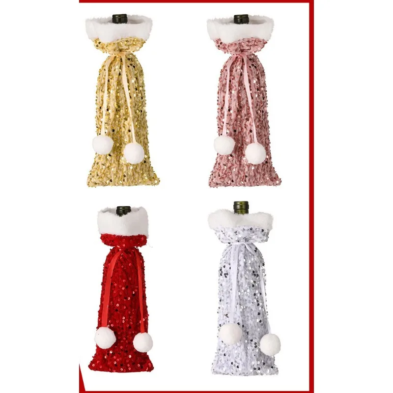 Set di coperture per bottiglie di vino di Natale Sacchetti per bottiglie di vino intrecciati con pupazzo di neve di Babbo Natale per decorazioni per la tavola da pranzo per feste di Natale Regali di Capodanno