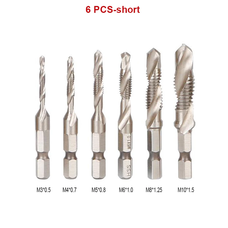 Hand Tap Drill Bits HSS 4341 Screw Spiral Point Thread M3 M4 M5 M6 M8 M10 Metalworking Hex Shank Machine Taps Kit Metric Plug