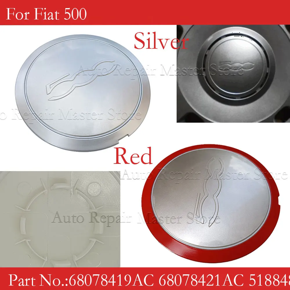 68078419AC 68078421AC 51884863 Silver/Red border  Dust Cover silver/Red border Hubcap For Fiat 500 Wheels Centre Hub Cap