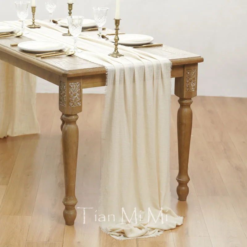 2-10Meters Pure Cotton Table Runner Retro Burr Texture Gauze Cloth Dining  Vintage Wedding Party Christmas Linen Decoration