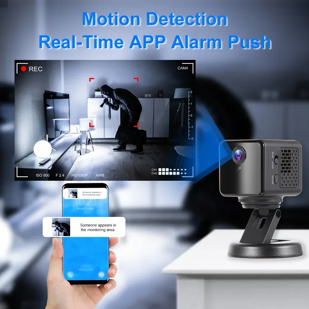 FUGEZA New Smart Mini Camera 1080P HD Night Vision Indoor 150° Angle Wifi Cam Security Remote Viewing Support Lower Power Mode