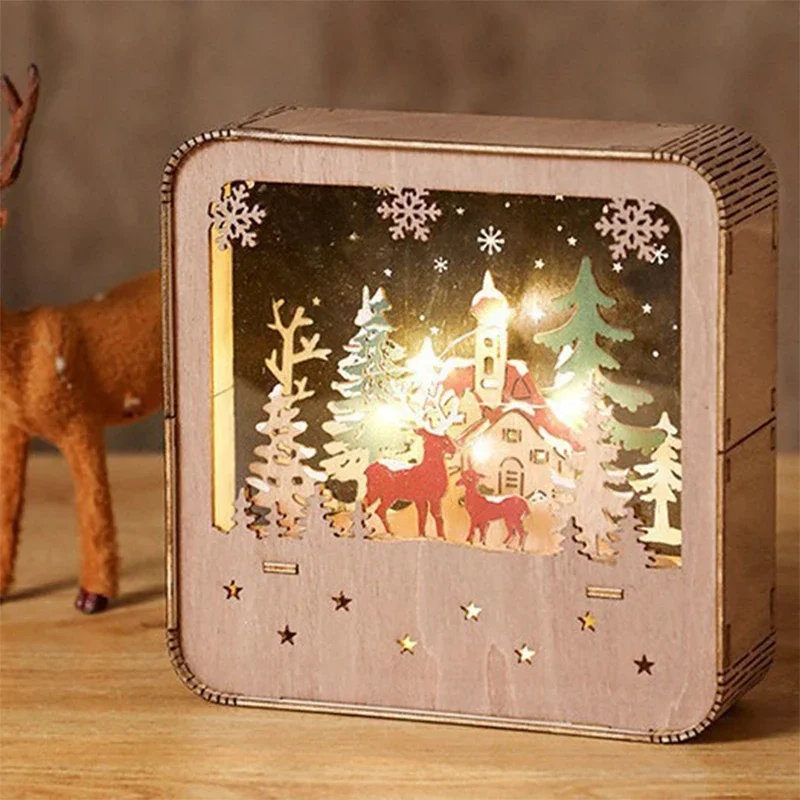 Tema natalizio Ciondolo a LED Pupazzo di neve Pan di zenzero Babbo Natale Casa luminosa Albero da appendere in legno Decorazione per feste di Capodanno