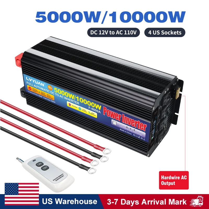 

10000W LVYUAN Inverter DC12V/24V to AC110V Solar Power System Off-grid Converter LCD Display Car/Boat Travel Battery Inversor